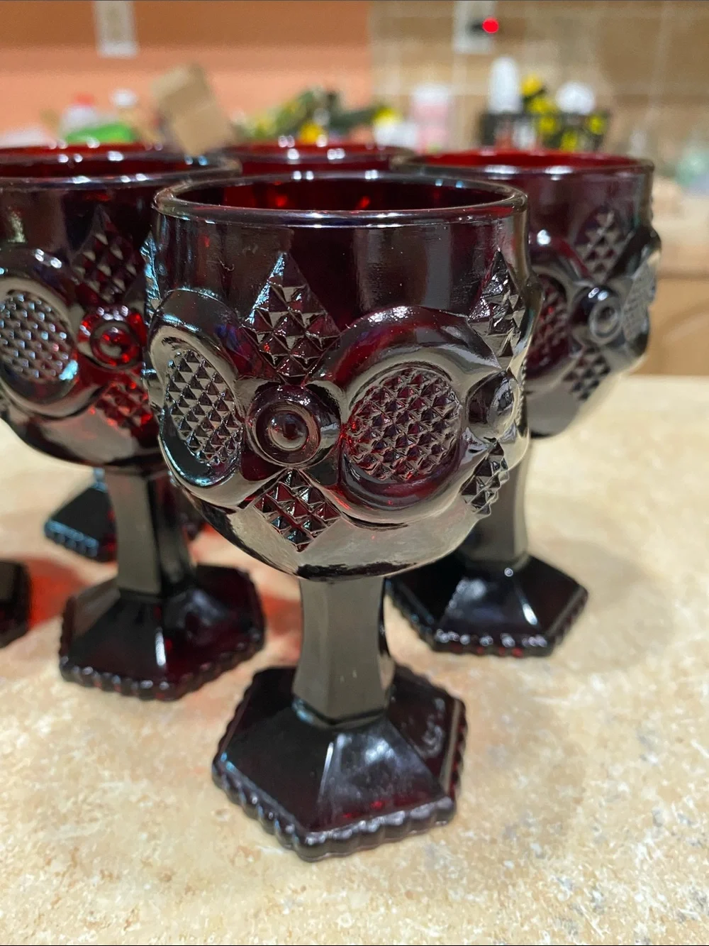 Set Of 6 Vintage Avon Ruby Red Cape Cod Small Goblets/Wine Glasses EUC